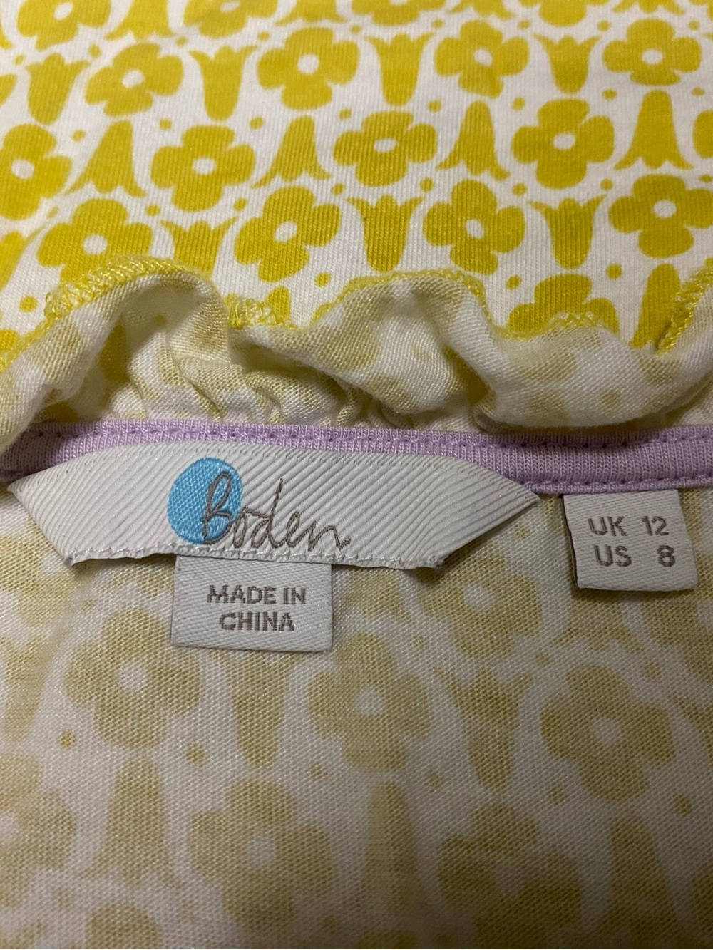 Boden Women’s Sleeveless Yellow & White Geometric Print V-Neck Ruffle Top Size 8 - Picture 5 of 9